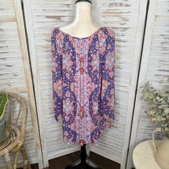 LUCKY BRAND Women's PLUS 3X Floral Print Button Popover Blouse Peasant Top - Picture 5 of 16